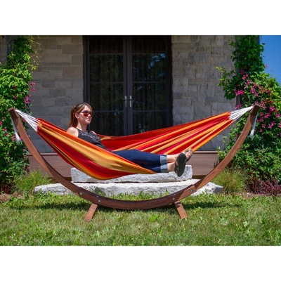 The Hamptons Collection 102” Orange Striped Sunbrella Brazilian Style Hammock With Stand 1 The Hamptons Collection 102” Orange Striped Sunbrella Brazilian Style Hammock With Stand
