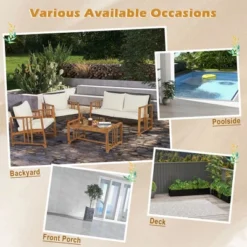 Costway 8PCS Patio Mix Brown Wicker Sofa Set Acacia Wood Frame With Seat & Back Cushions -Garden Furniture Store GUEST 285c8032 cbd0 42e3 bb9c 0b75ac085d8d