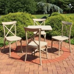 Sunnydaze Decor Sunnydaze All-Weather Commercial-Grade Bellemead Indoor/Outdoor Patio Furniture Dining Set With Square Table With Folding Top, Tan, 5pc