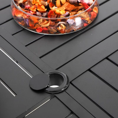 5pc Outdoor Dining Set With Swivel Chairs With Cushions & Round Metal Table With Umbrella Hole - Black - Captiva Designs 4 5pc Outdoor Dining Set With Swivel Chairs With Cushions & Round Metal Table With Umbrella Hole - Black - Captiva Designs - Image 4