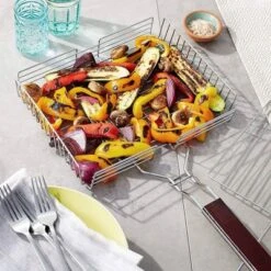 25" Chrome Grill Basket With Rosewood Handle - Outset