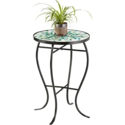 Teal Island Designs Modern Black Round Outdoor Accent Side Tables 14" Wide Set Of 2 Aqua Green Mosaic Tabletop Front Porch Patio Home House -Garden Furniture Store GUEST 2a3fc14b 575a 4c18 9c1d 5d1102137184
