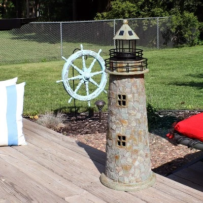 Sunnydaze Decor Sunnydaze Outdoor Backyard Garden Nautical Lighthouse Solar LED Pathlight Statue Figurine - 36" - Cobblestone 1 Sunnydaze Decor Sunnydaze Outdoor Backyard Garden Nautical Lighthouse Solar LED Pathlight Statue Figurine - 36" - Cobblestone