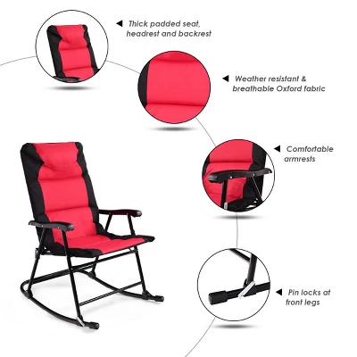 Costway 3 PCS Outdoor Folding Rocking Chair Table Set Bistro Sets Patio Furniture Red 3 Costway 3 PCS Outdoor Folding Rocking Chair Table Set Bistro Sets Patio Furniture Red - Image 3