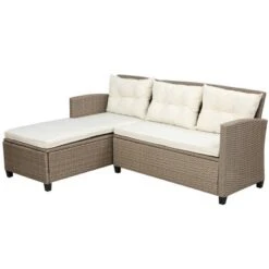 4pc Wicker Patio Sectional Seating Set With Cushions - Beige/Brown - GODEER -Garden Furniture Store GUEST 2bb72874 3965 4a97 893c adc84834658f