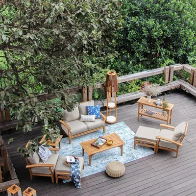 Cambridge Casual Caterina Teak Outdoor Patio Ottoman With Cushion 4 Cambridge Casual Caterina Teak Outdoor Patio Ottoman With Cushion - Image 4