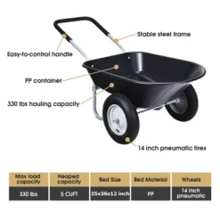 Costway 2 Tire Wheelbarrow Cart Heavy-duty Dolly Utility Cart Black -Garden Furniture Store GUEST 2cdf718b 15de 474b a9b6 d8293d2eb24a