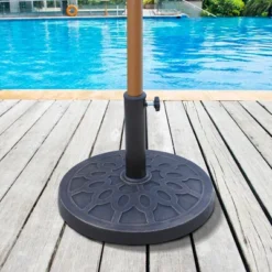 Outsunny 18" 26 Lbs Round Resin Umbrella Base Stand Market Parasol Holder With Beautiful Decorative Pattern & Easy Setup, For Φ1.5", Φ1.89" Pole, For Lawn, Deck, Backyard, Garden, Bronze