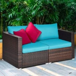 Costway 4PCS Patio Rattan Corner Sofa With Blue Cushion -Garden Furniture Store GUEST 2d657d81 be7b 43cd 81ab b816b765cd8a