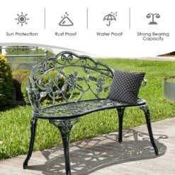 Costway Patio Garden Bench Chair Style Porch Cast Aluminum Outdoor Rose Antique Green -Garden Furniture Store GUEST 2dc9f1e4 1d13 47e8 86c0 62995bd326bd