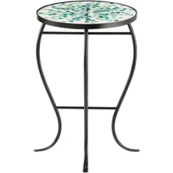 Teal Island Designs Modern Black Round Outdoor Accent Side Tables 14" Wide Set Of 2 Aqua Green Mosaic Tabletop Front Porch Patio Home House -Garden Furniture Store GUEST 2e807eb4 0936 4ae5 b7d5 34e7fc644695