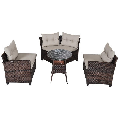 Tangkula 4PCS Outdoor Patio Conversation Set Wicker Rattan Sectional Sofa W/Cushions 6 Tangkula 4PCS Outdoor Patio Conversation Set Wicker Rattan Sectional Sofa W/Cushions - Image 6