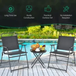 Costway 3PCS Outdoor Bistro Set Folding Table And Chairs Garden Deck Black -Garden Furniture Store GUEST 2fce5b0c 5e12 400d 9544 7c82661d6407