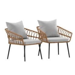 Flash Furniture Evin Set Of 2 Boho Indoor/Outdoor Rope Rattan Wicker Patio Chairs With All-Weather Cushions -Garden Furniture Store GUEST 3058a7d9 a98d 4ee2 84db c2ca8d6e78d1