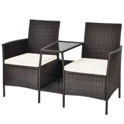 Tangkula Patio Loveseat 2 Person Cushioned Seats With Center Table Outdoor Rattan Furniture Set Turquoise/ Red -Garden Furniture Store GUEST 307176b6 9b16 4667 a45b feb0d73560b5