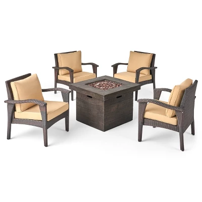 Keana 5pc Faux Rattan Club Chair & Fire Pit Chat Set - Christopher Knight Home 14 Keana 5pc Faux Rattan Club Chair & Fire Pit Chat Set - Christopher Knight Home - Image 14