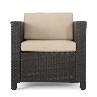 Puerta 5pc All-Weather Wicker Patio Club Chairs With Firepit Brown/Gray - Christopher Knight Home 2 Puerta 5pc All-Weather Wicker Patio Club Chairs With Firepit Brown/Gray - Christopher Knight Home - Image 2