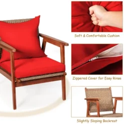 Costway 4PCS Patio Rattan Furniture Set Acacia Wood Frame Cushioned Sofa Chair -Garden Furniture Store GUEST 321752cd ca2e 40a2 b795 033da3f1410b