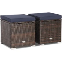 Costway 2PCS Patio Rattan Ottomans Seat Side Table Storage Box Footstool W/Cushions Navy -Garden Furniture Store GUEST 32e29e89 3473 438b a2f9 5365c3419743