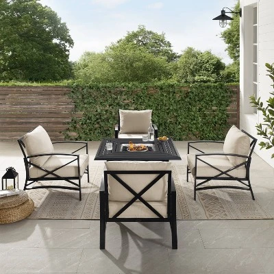 Kaplan 5pc Outdoor Conversation Set With Dante Fire Table & 4 Arm Chairs - Oatmeal - Crosley 4 Kaplan 5pc Outdoor Conversation Set With Dante Fire Table & 4 Arm Chairs - Oatmeal - Crosley - Image 4