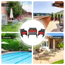 Costway 4PCS Patio Rattan Furniture Set Cushioned Chair Sofa Coffee Table White/Navy/Turquoise/Red 15 Costway 4PCS Patio Rattan Furniture Set Cushioned Chair Sofa Coffee Table White/Navy/Turquoise/Red -Garden Furniture Store GUEST 3397236e 8edd 448f 855c e72621dea492