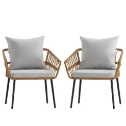 Flash Furniture Evin Set Of 2 Boho Indoor/Outdoor Rope Rattan Wicker Patio Chairs With All-Weather Cushions -Garden Furniture Store GUEST 33a4c094 dfa2 4de7 bfe5 8172d4929af2