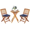 Costway 3PCS Patio Folding Wooden Bistro Set Cushioned Chair Conversation Cushion