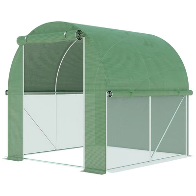 Outsunny 6' X 6' X 6' Tunnel Greenhouse Outdoor Walk-In Hot House With Roll-up Plastic Cover And Zippered Door, Steel Frame, Green 3 Outsunny 6' X 6' X 6' Tunnel Greenhouse Outdoor Walk-In Hot House With Roll-up Plastic Cover And Zippered Door, Steel Frame, Green - Image 3
