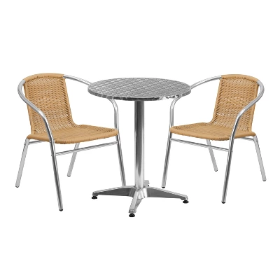 Flash Furniture Lila 23.5'' Round Aluminum Indoor-Outdoor Table Set With 2 Rattan Chairs 4 Flash Furniture Lila 23.5'' Round Aluminum Indoor-Outdoor Table Set With 2 Rattan Chairs - Image 4