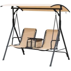 Outsunny 2 Person Covered Porch Swing With Pivot Storage Table, Cup Holder, & Adjustable Overhead Canopy -Garden Furniture Store GUEST 367e0fab 225e 4a5c 9970 85b7d7fa9bf0
