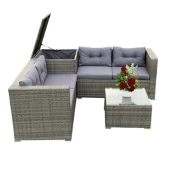 4pc Wicker Patio Seating Set With Cushions - Gray - GODEER -Garden Furniture Store GUEST 383165ef 8a46 4743 a96b 7f5ffca7b1a2