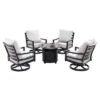 5pc Outdoor Dining Set With 34" Aluminum Round Weave Design Fire Table, Deep Seating Swivel Rocking Chairs & Covers - Oakland Living