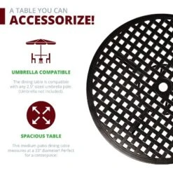 Kinger Home 34-inch Patio Outdoor Dining Table With Umbrella Hole, Cast Aluminum Patio Dining Furniture Table, Brown -Garden Furniture Store GUEST 3a454ed1 c83a 4e7e b709 6e0a049a025b