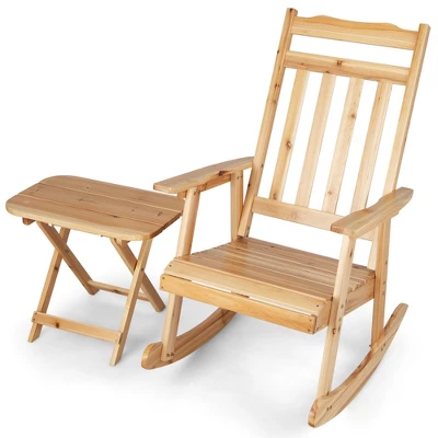 Costway 2PCS Patio Wooden Rocking Chair Bistro Set High Backrest W/Folding Side Table 7 Costway 2PCS Patio Wooden Rocking Chair Bistro Set High Backrest W/Folding Side Table - Image 7