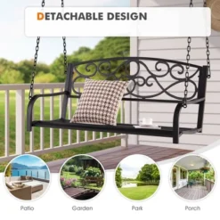 Tangkula Patio Hanging Porch Swing Outdoor 2-Person Metal Swing Bench Chair W/ Chains -Garden Furniture Store GUEST 3aebee48 165d 4705 8da8 4cb7155452f6