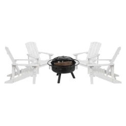 Emma And Oliver Five Piece Hartford Camping Set With Two Faux Wood Adirondack Chairs And Star And Moon Fire Pit With Mesh Cover -Garden Furniture Store GUEST 3b8b9c48 3d62 45b3 87c9 4a9f523e26e5