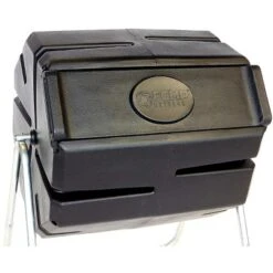 FCMP Outdoor 37 Gallon 1 Piece Single Chamber Roto Tumbling Composter Outdoor Elevated Rotating Garden Compost Bin, Black