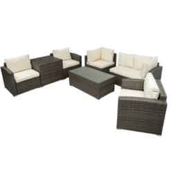 7pc Wicker Patio Seating Set With Cushions & Storage Box - Gray/Beige - GODEER -Garden Furniture Store GUEST 3ce846b6 8529 4db2 a7fd 2cc6356a48f5