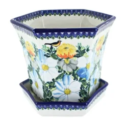 Blue Rose Polish Pottery 155 Kalich Large Hexagonal Flower Pot -Garden Furniture Store GUEST 3d63313c 00c7 4309 a478 7136aa5460ec