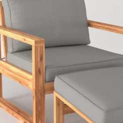 Galia 2pc Square Leg Acacia Wood Chair And Ottoman With Cushions - Brown - Saracina Home -Garden Furniture Store GUEST 3de53d41 3e21 483c b5fd dd00d2e5b95e