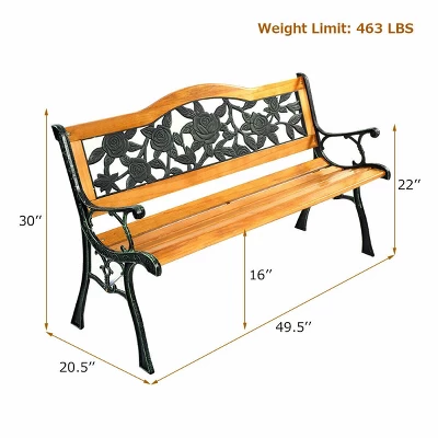Patio Park Garden Bench Porch Path Chair Furniture Cast Iron Hardwood 1 Patio Park Garden Bench Porch Path Chair Furniture Cast Iron Hardwood
