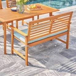 Waimea Honey Slatted Eucalyptus Wood Garden Bench With Cushion - Vifah -Garden Furniture Store GUEST 3f6e566f 709c 434a b184 3d98b487196e