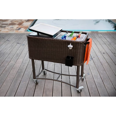 80qt Portable Rolling Patio Cooler Dark Wicker - Permasteel 2 80qt Portable Rolling Patio Cooler Dark Wicker - Permasteel - Image 2