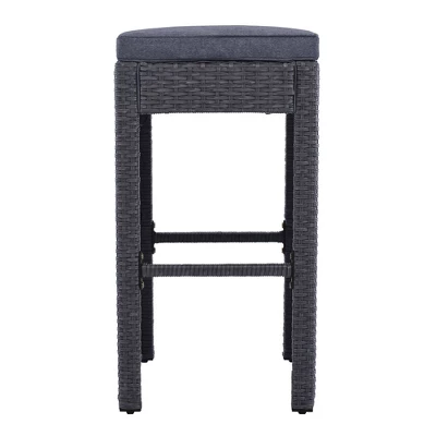 5pc Outdoor Rattan Bar Set With Stools & Cushions- Gray - WELLFOR 3 5pc Outdoor Rattan Bar Set With Stools & Cushions- Gray - WELLFOR - Image 3