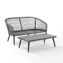 Dover 2pc Outdoor Rope Conversation Set With Loveseat & Coffee Table - Charcoal/Matte Black - Crosley -Garden Furniture Store GUEST 400a7447 f977 4bfc 88f5 e60464deee4e