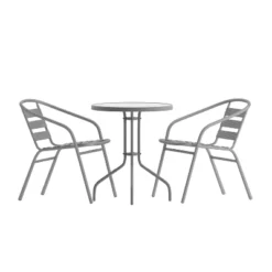 Flash Furniture Lila 23.75'' Round Glass Metal Table With 2 Metal Aluminum Slat Stack Chairs -Garden Furniture Store GUEST 4044f60d 90cf 4167 8716 7582044f6a13