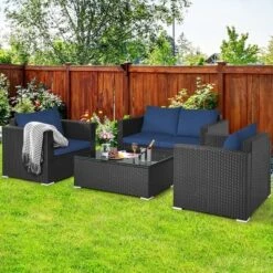 Costway 4PCS Patio Rattan Furniture Set Cushioned Sofa Loveseat With Navy & Turquoise Cover 12 Costway 4PCS Patio Rattan Furniture Set Cushioned Sofa Loveseat With Navy & Turquoise Cover -Garden Furniture Store GUEST 4065532a 15c8 46c1 9ec5 63e93fb250da