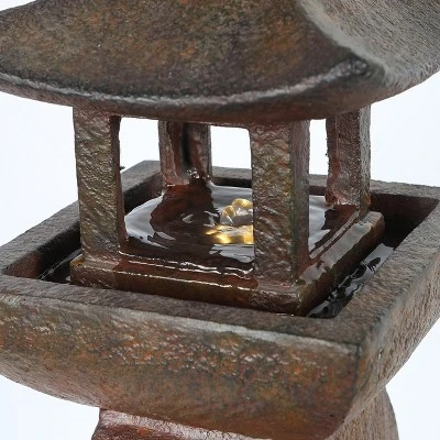 LuxenHome Resin Japanese Pagoda Fountain With LED Light 4 LuxenHome Resin Japanese Pagoda Fountain With LED Light - Image 4