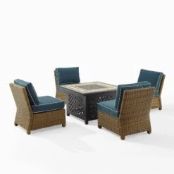 Bradenton 5pc Outdoor Wicker Armless Chair & Fire Table Set - Crosley -Garden Furniture Store GUEST 41232331 c25f 470f 9399 c6751a3a6e5b