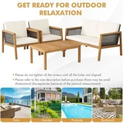 Tangkula 4-Piece Patio Acacia Wood Furniture Set Outdoor PE Rattan Conversation Set With Removable Cushions 11 Tangkula 4-Piece Patio Acacia Wood Furniture Set Outdoor PE Rattan Conversation Set With Removable Cushions -Garden Furniture Store GUEST 415651b9 1205 49fc 955f 297827245436